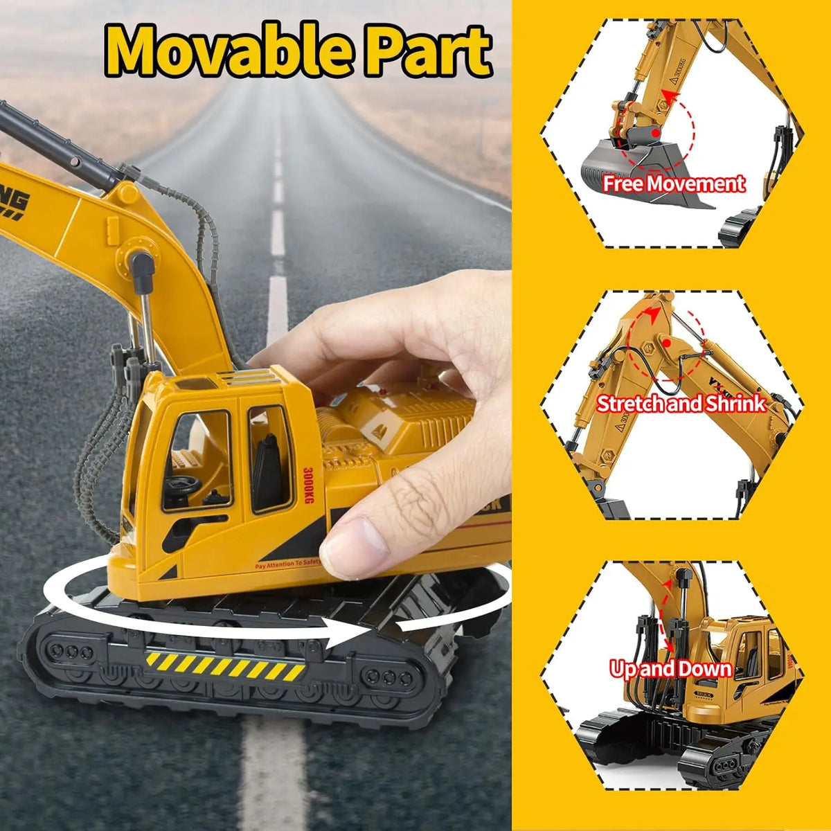 Simulation Alloy Excavator Toy 1:24 Scale Inertia Engineering Vehicle Kids Boys Birthday Gift