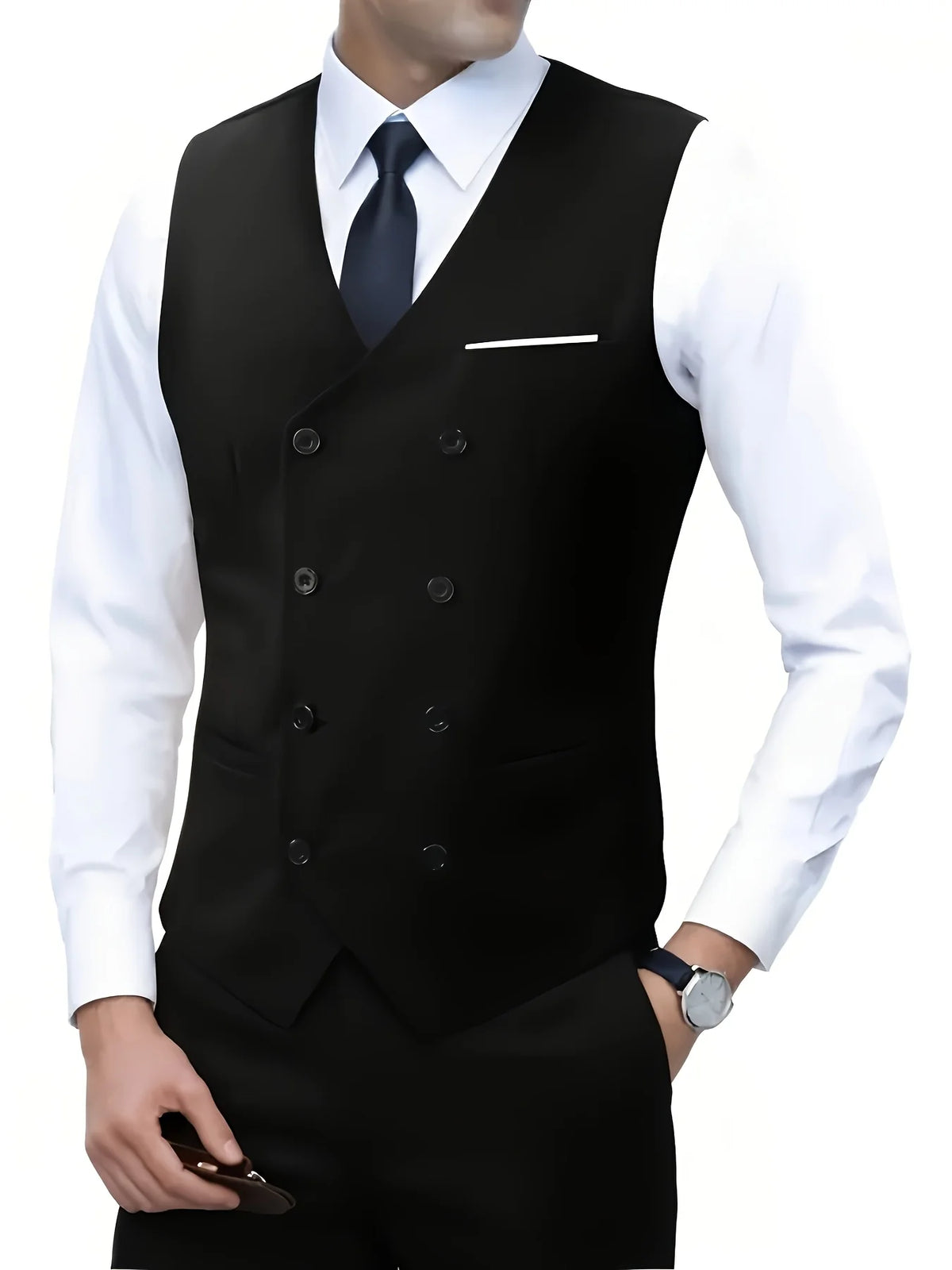 Men Double Breasted Vest British Style Slim Fit Business Formal Waistcoat High Quality Suit Vest Multiple Colors