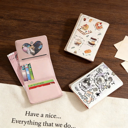 BUYLEMO Cartoon Illustration Snap Button Short Wallet, Kawaii PU Leather Multi-Card Slot Card Holder
