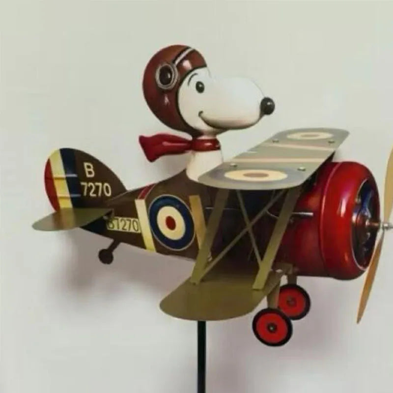 Snoopy Garden Windmill Ornament Metal Lawn Yard Decoration Outdoor Rotating Figurine for Patio Courtyard Landscape Decor
