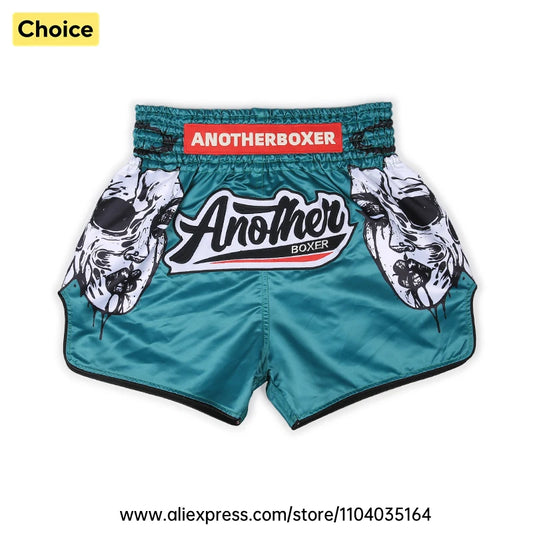 Premium Skull Muay Thai Shorts Lightweight Kickboxing MMA Boxing Training Shorts Green Martial Arts Training Competition Pants