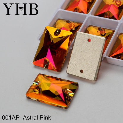 YHB Top Quality Rectangle Glass Crystal AB Moonlight Sewing Stones Flatback Sew on Rhinestones For Garment Clothes Bags