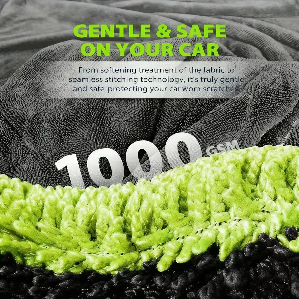 1000GSM Full-Size SUV Truck Drying Towel Double-Sided Microfiber, Twisted Yarn Technology, High Absorbency And Scratch-Resistant