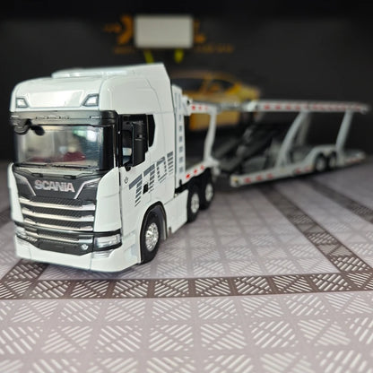 1:50 simulation Full alloy sliding Scania double-layer transport vehicle model flat truck pure static ornament collection gift