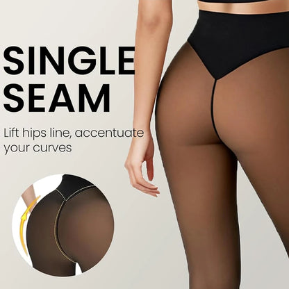 One Seam Fleece Lined Leggings Compression Band Shaping Tights Sheer Warm Stocking Skin Tone Pantyhose Plus Size
