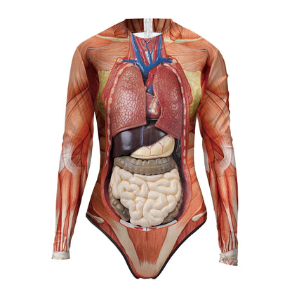 Halloween 3d Party Muscle Jumpsuits Summer Fun Elastic Swimsuit Human Anatomy Print Bodysuit Adult Women Cosplay Costume Tights