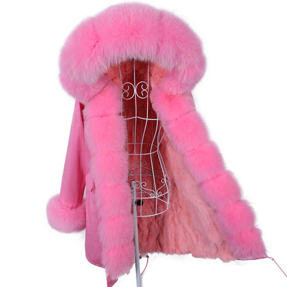 2026 Maomaokong Women's Winter Coats Rabbit Lining Jacket Natural Real Raccoon Fur Collar Parka Fox Fur Long Female Clothing