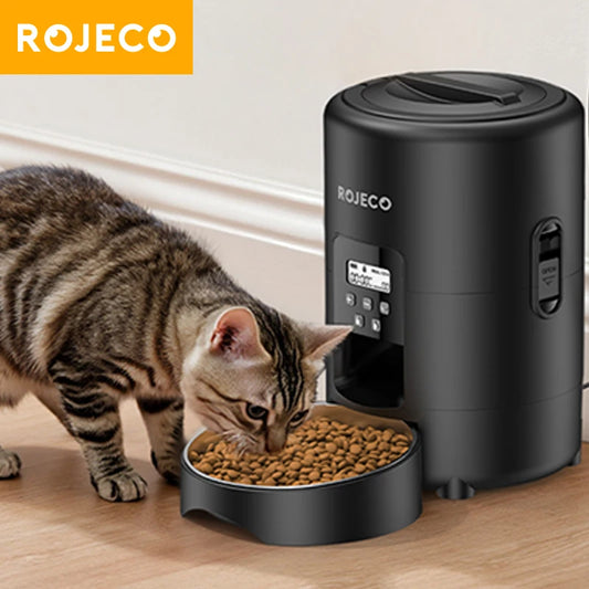ROJECO 2L Automatic Pet Feeder Smart Cat Food Kibble Dispenser Button Version Smart Control Auto Dog Feeder For Cat Dog Supplies