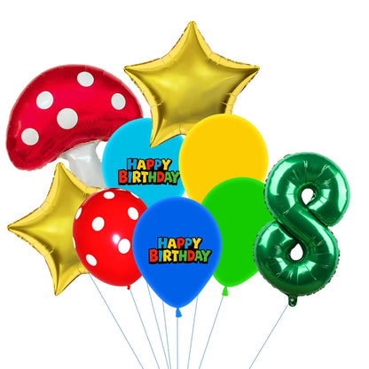 Red Blue Green Yellow Mushroom Star Balloons for Cartoon Video Game Super Bros Balloon Birthday Inspired Party Decoration