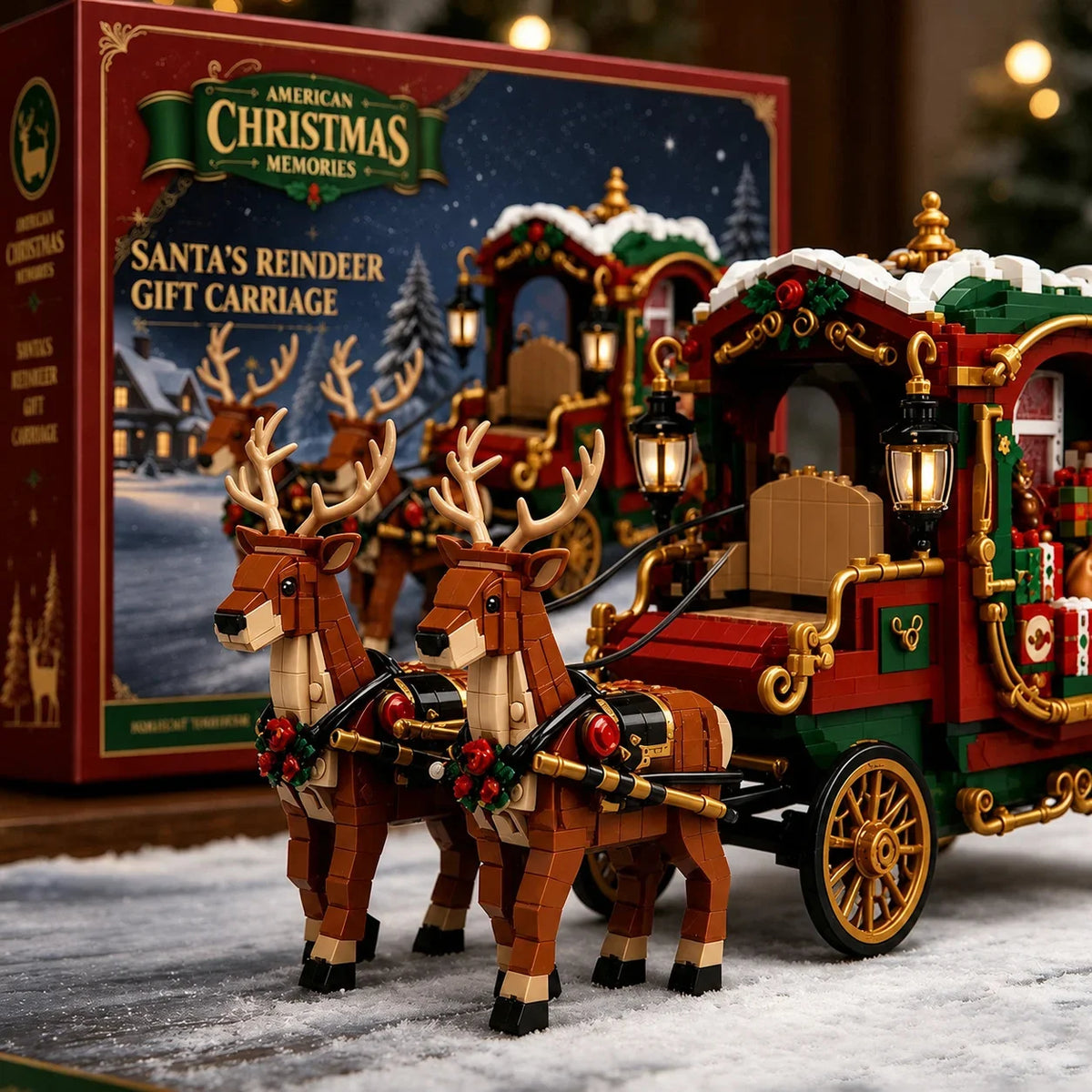 Christmas Building Blocks Santa Reindeer Carriage Model Toy DIY Assembly Bricks Set For Adults Holiday Gift Decor