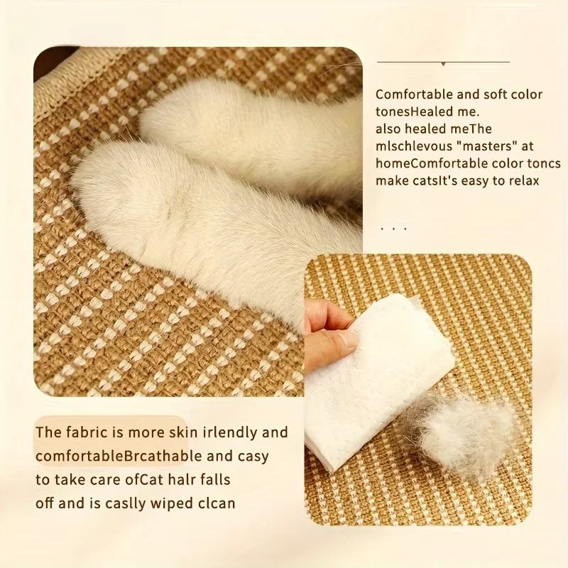 Large Sisal Cat Scratcher Lounge Bed, Off-Ground Breathable Cat Hammock, 2-in-1 Scratch & Rest Sofa, Durable Wooden Frame Cat Be