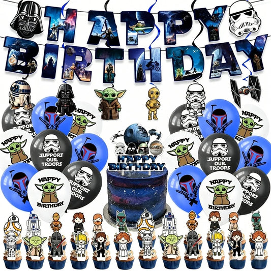 Star Wars Birthday Party Supplies Banner Cake Topper Balloons Hanging Swirls Decorations Kids Boys Theme Party Decor Set