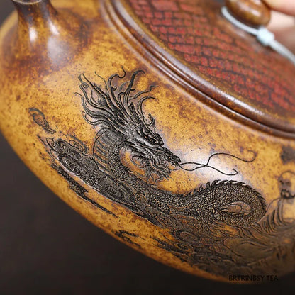 Tradition Yixing Purple Clay Teapot Handmade Dragon Tiger Pattern Tea Pot Household Beauty Kettle Chinese Zisha Tea Set 290ml