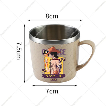 One Piece Water Cup Cartoon Anime Print Stainless Steel Drinking Glass Luffy Double Layered Heat-resistant Coffee and Milk Mug