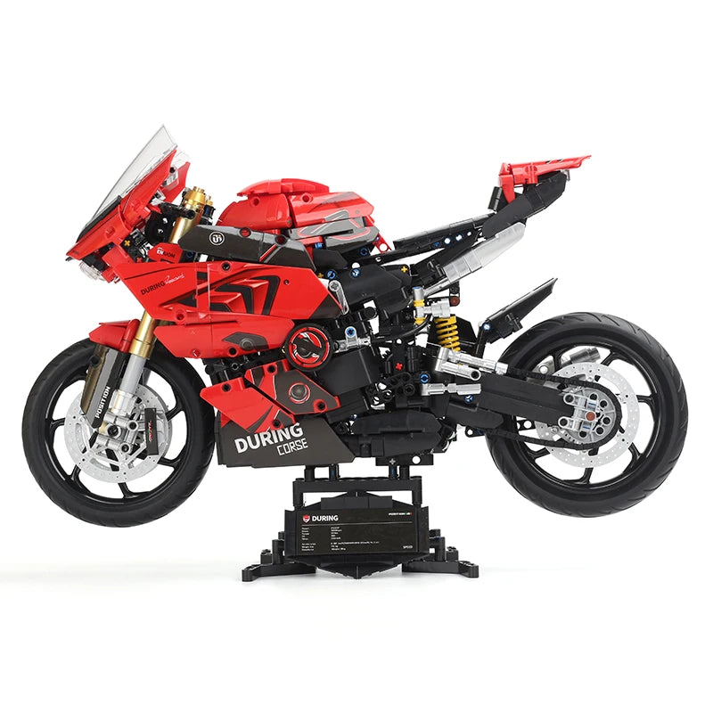2000PCS Red V4 Motorcycle Building Blocks, 1:5 Scale Large Sports Racing Motorbike Model Kit, Collectible Toys for Teens & Adult