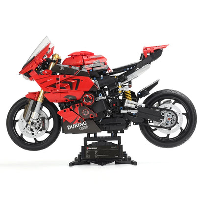 2000PCS Red V4 Motorcycle Building Blocks, 1:5 Scale Large Sports Racing Motorbike Model Kit, Collectible Toys for Teens & Adult