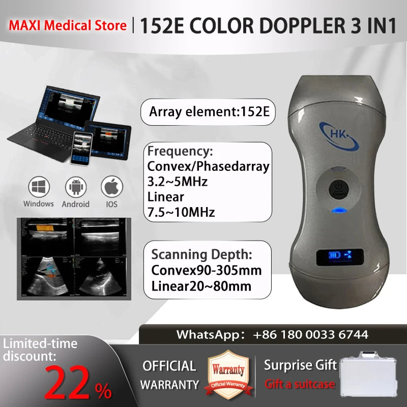 Portable WIFI Ultrasound Scanner Machine Wireless Ultrasound Probe Scanner Machine Support iOS Android Windows Free Suitcase