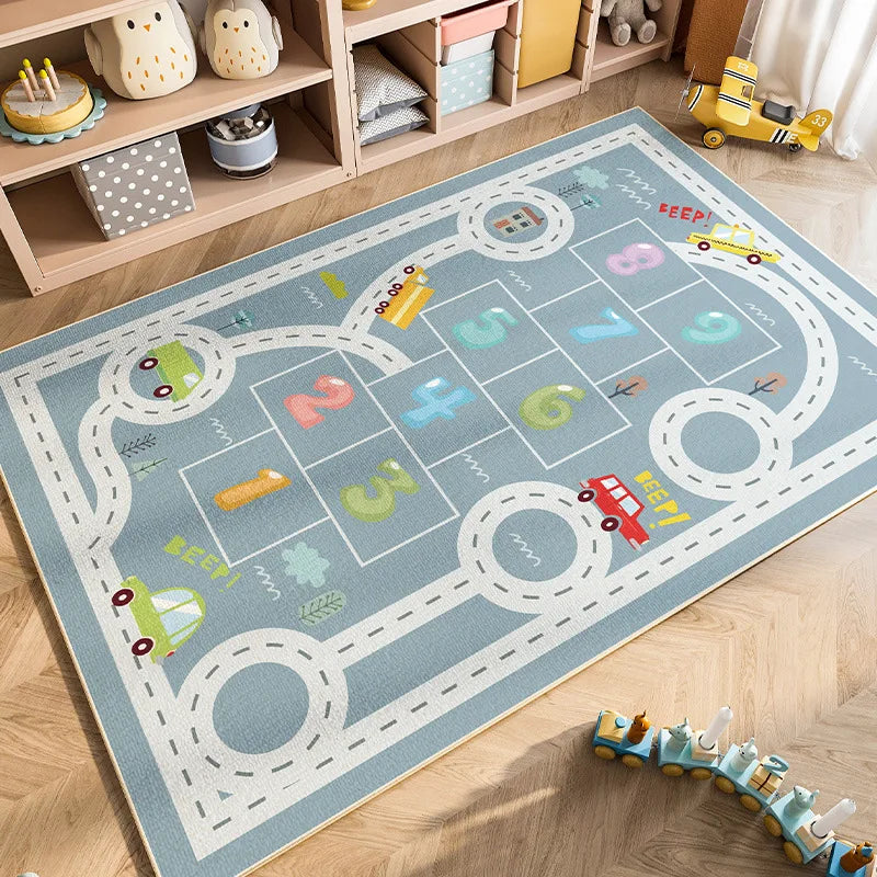 VIKAMA Cartoon Car Traffic Children's Carpet Playroom Baby Crawl Mat Home Decor Crystal Velvet Living Room Bedroom Floor Mat