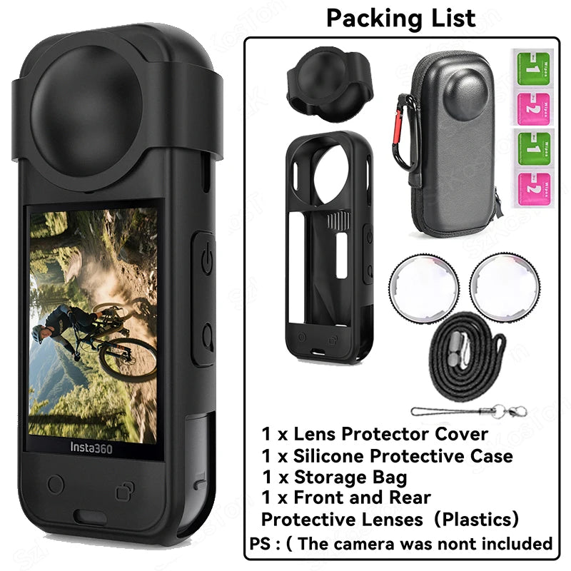 For Insta 360 X5 Camera Protective Accessory Kit Lens Guard/Silicone Protective Cover/Screen Protectors/Camera Case