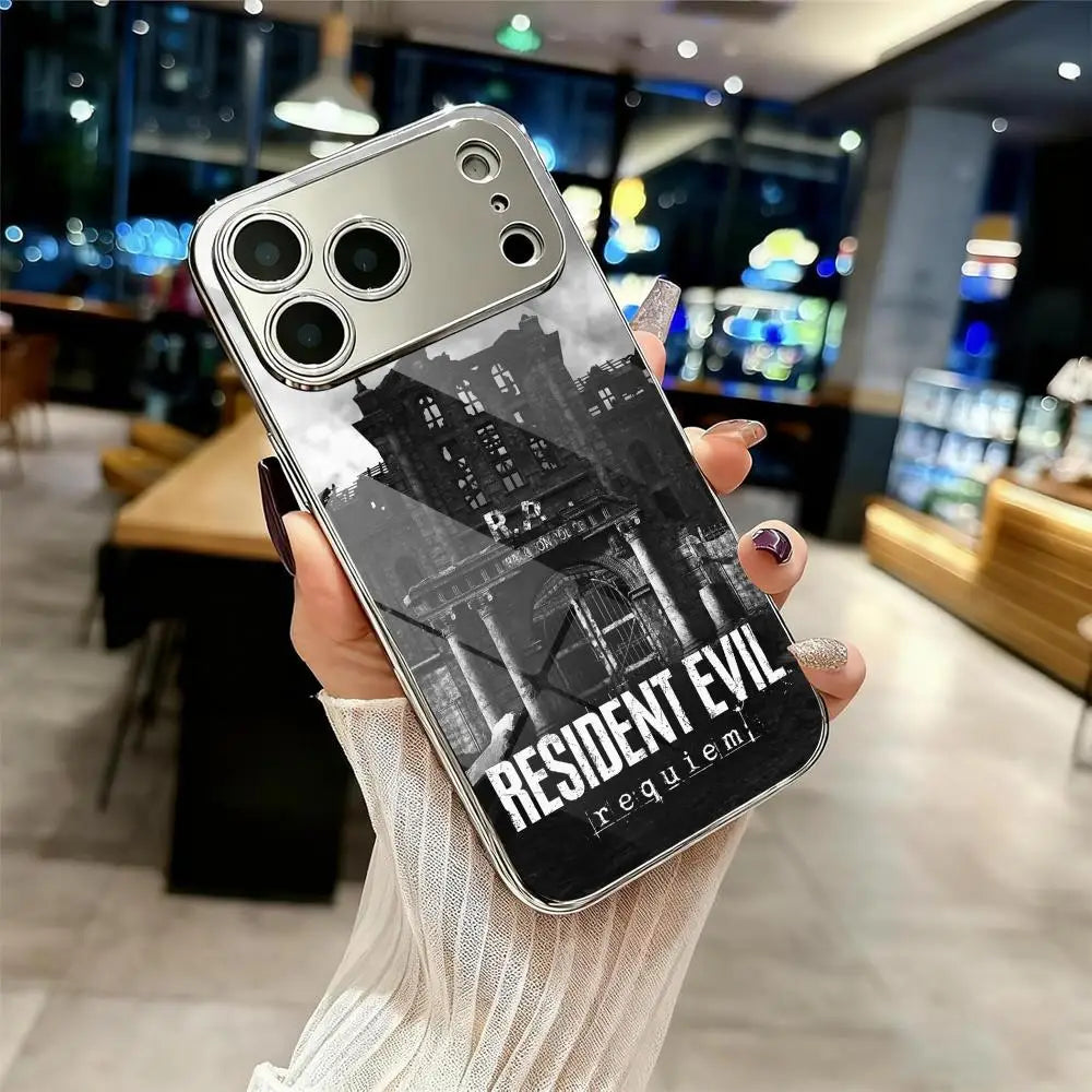 R-Resident Evil 9 Phone Case For IPhone 17 16 15 14 13 12 Pro Max Plus Electroplated Metal Bumper Case Tempered Glass Back