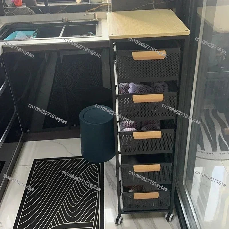 Household Movable Narrow Kitchen Organizer Cart With Wheel Multi-layer Vegetable Auxiliary Cartss Drawer Type Kitchen Trolleys