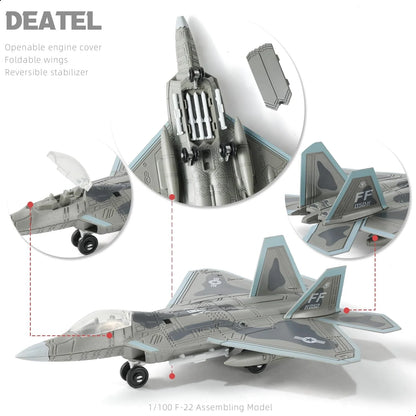 1:100 Scale F-22 Raptor Fighter Jet Quick Build Model Kit Plastic Millitary F22 Toy Airplane Assembly Model Gift for Kids