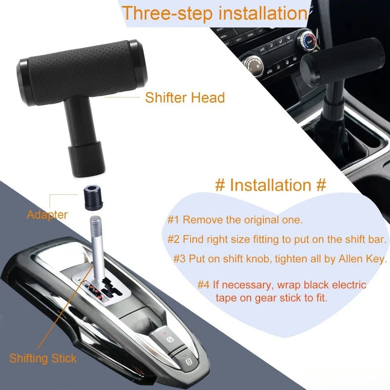 T Handle Shifter Car Knob Joystick Style Alloy Cover with Leather Gear Stick Lever Shift Fit Most Automatic Manual Transmissions