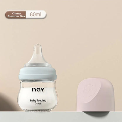 Glass Baby Bottle Anti Choking Anti-flatulence Newborn Feeding Bottle 80/160ML Silicone Nipple Infant Milk Bottle 0-3 Months
