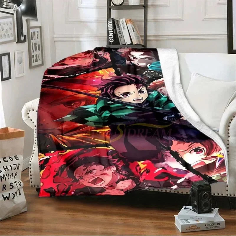 Demon Slayer Anime Flannel Blanket 2026 All Season Double-sided Printed Throw, Soft Warm Fashion Nap Blanket for Home