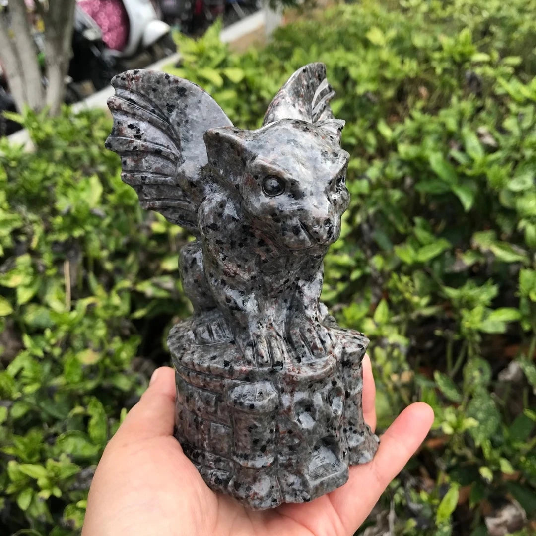 100mm Natural Yooperlite Crystal Gargoyle Hand Carved Polished Quartz Statue Healing Gemstones Crafts For Home Decorations 1pcs