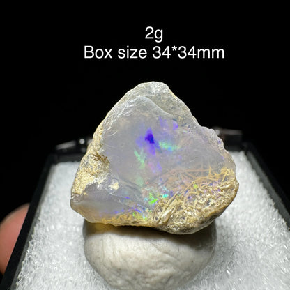 Natural Rare Colorful Ethiopia Opal (No Need Water) Gem Mineral Specimen Box Size:34X34mm (Need Lighting) Sunlight Best