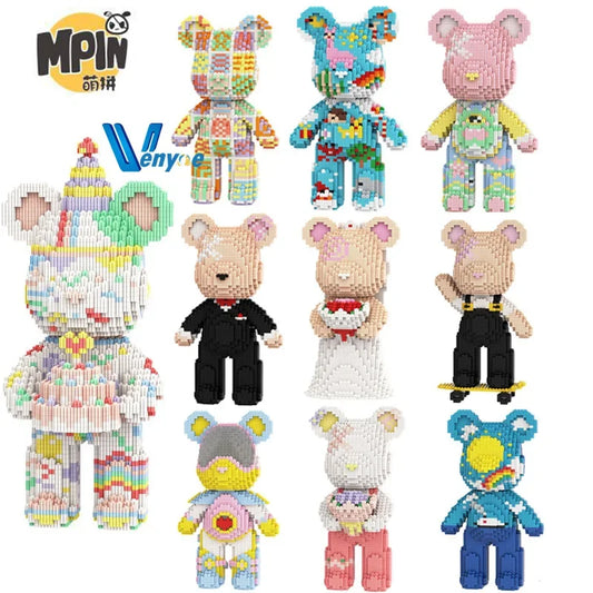 Weeding Bear Building Block Art Cake Bear Eternal Heart Bouquet Bear Ornament DIY Assembly Mini Brick Figure for Birthday Gift