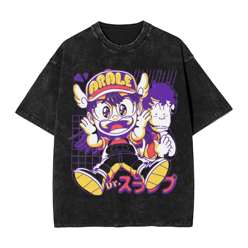 Oversized Cosplay Costumes Dr.SLUMP 2026 Summer New Product Y2K Street Hip Hop Retro Men's Washed T-shirt