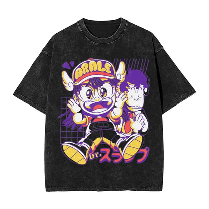 Oversized Cosplay Costumes Dr.SLUMP 2026 Summer New Product Y2K Street Hip Hop Retro Men's Washed T-shirt