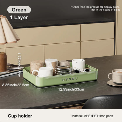 UFORU Kitchen and Multi-Function Drain Cup Rack in Ancient Home Tea Cup Storage Rack with Double Layer Large Capacity Organizer
