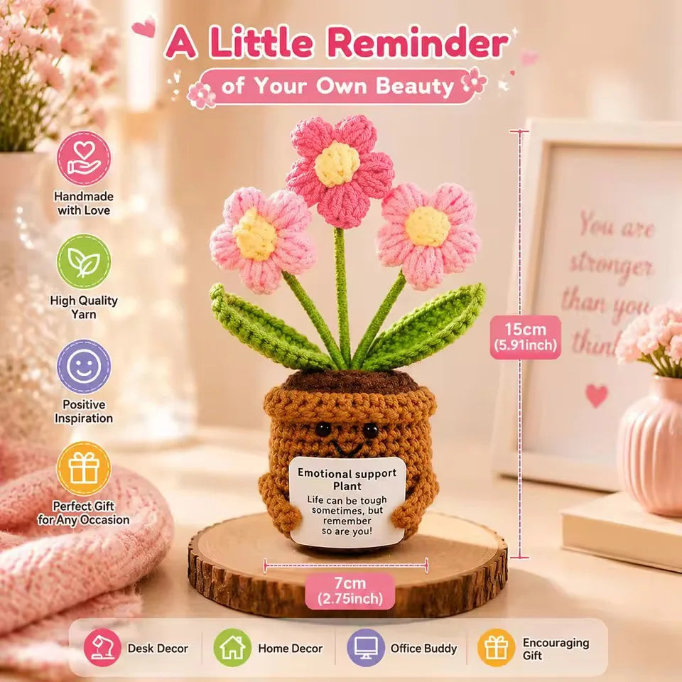 Positive Crochet Handmade Amigurumi Doll Emotional Support Pocket Hug Knit Plant Flower Encouragement Gift for Friends Coworker