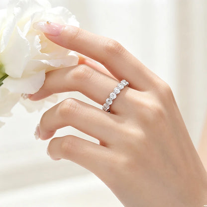 NeeTim 5mm Full Moissanite Ring 925 Sterling Silver with White Gold Plated Wedding Eternity Engagement Rings for Women Jewelry