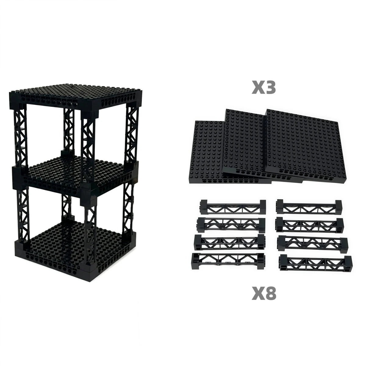 IDEAMOC 3pcs Baseboards and 8pcs Black Pillars Building Blocks DIY Toys 12.6*12.6cm Baseplate Black Pillars Asst
