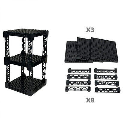 IDEAMOC 3pcs Baseboards and 8pcs Black Pillars Building Blocks DIY Toys 12.6*12.6cm Baseplate Black Pillars Asst