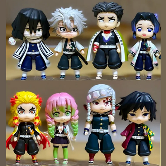 6 Style/Set Q Version Demon Slayer Standing Ghost Doll Tanjiro Nidouzi Inosuke Zenizu Figure Action Figure Movie Model Toys Doll