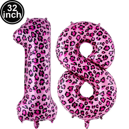 32 Inch Pink Leopard Print Number Foil Balloon 0‑9 Digit Balloon Wild Animal Helium Balloon for Birthday Anniversary Party Decor
