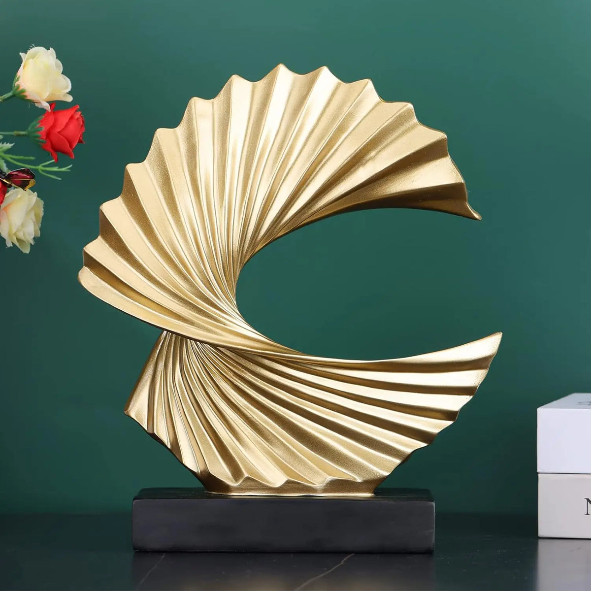 Modern Abstract Sculpture Art Deco Decor, Gold Ocean Wave Sculpture Large Home Decor Accents, Gold Statue for Men Office House M