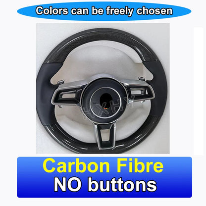 New Upgrade Alcantara Leather Steering Wheel For Porsche Macan Panamera Cayenne 718 911 Custom Genuine Carbon Fiber LED Interior