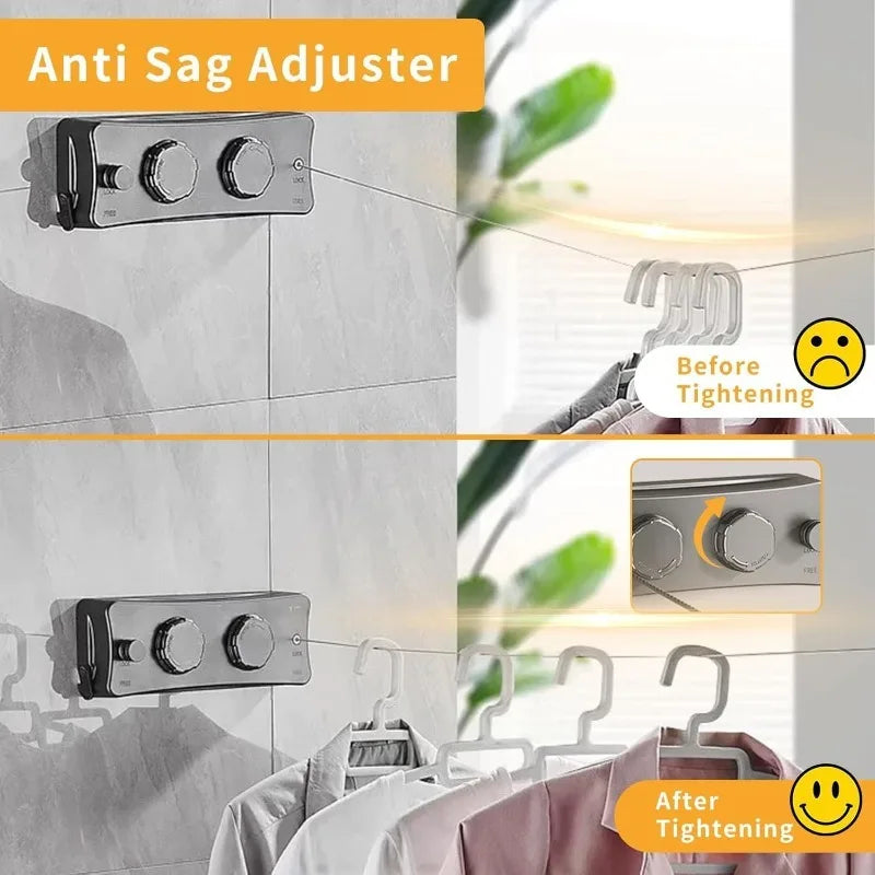 1pcs Retractable Clothesline Double Line Retractable Wall Mounted Washing Clothes Hanger Laundry Balcony Invisible Drying Lines