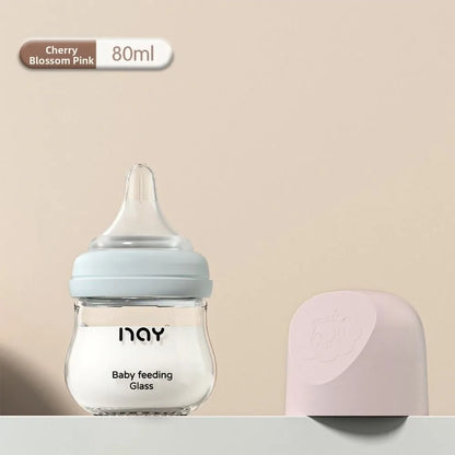 Glass Baby Bottle Anti Choking Anti-flatulence Newborn Feeding Bottle 80/160ML Silicone Nipple Infant Milk Bottle 0-3 Months