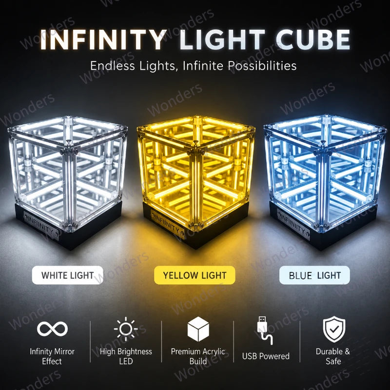 Hypercube LED Box Geek DIY Wireless Table Light Figure Display Case Infinity Mirror 4D Box Abyss Tunnel Ornament
