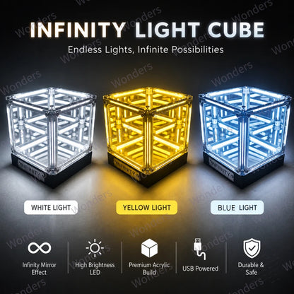Hypercube LED Box Geek DIY Wireless Table Light Figure Display Case Infinity Mirror 4D Box Abyss Tunnel Ornament