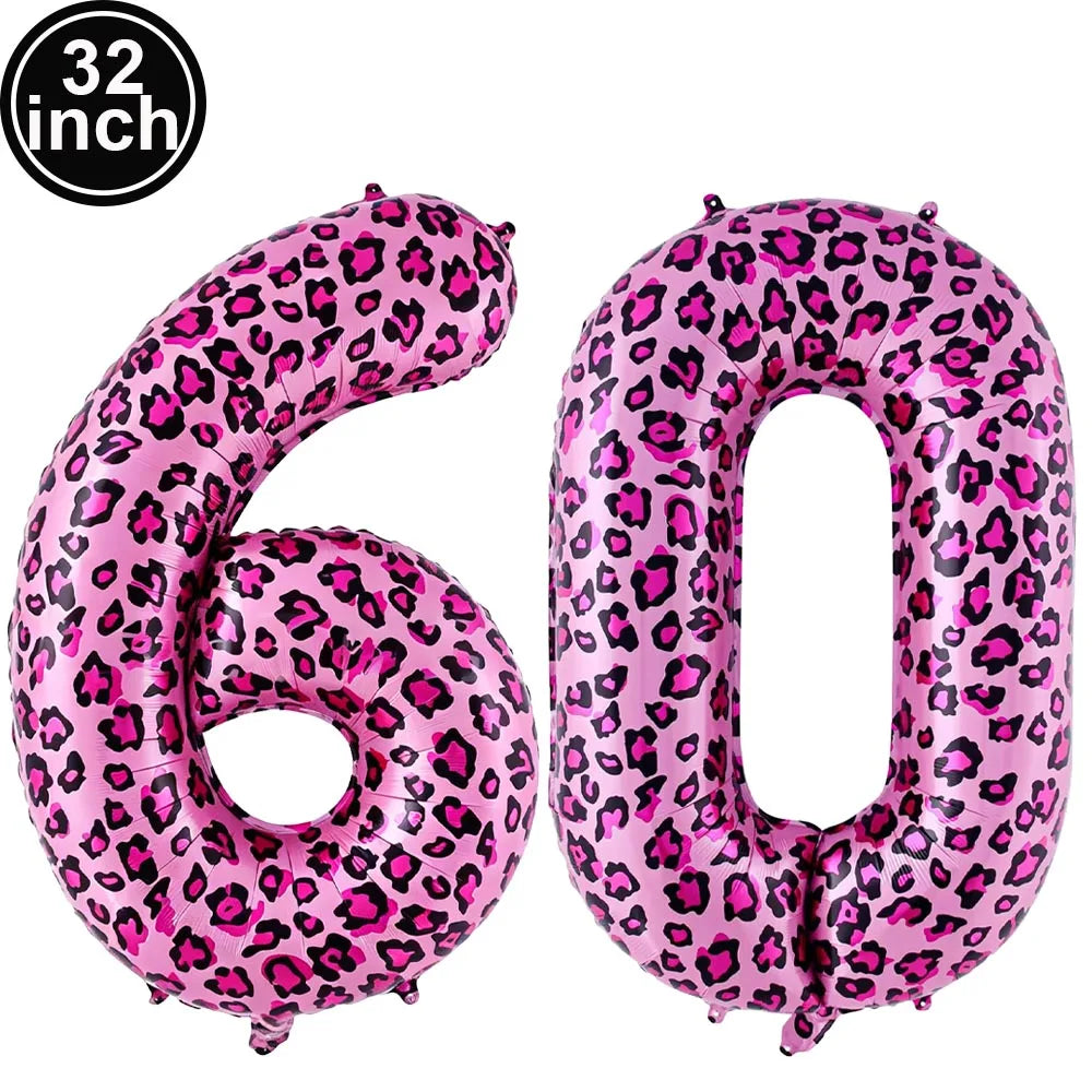 32 Inch Pink Leopard Print Number Foil Balloon 0‑9 Digit Balloon Wild Animal Helium Balloon for Birthday Anniversary Party Decor