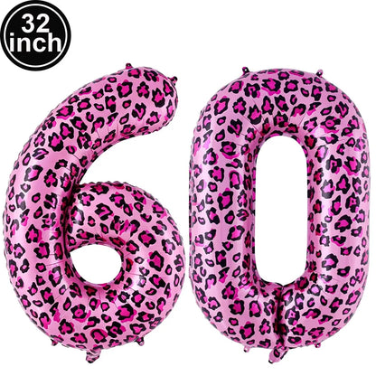 32 Inch Pink Leopard Print Number Foil Balloon 0‑9 Digit Balloon Wild Animal Helium Balloon for Birthday Anniversary Party Decor