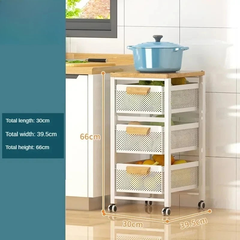 Household Movable Narrow Kitchen Organizer Cart With Wheel Multi-layer Vegetable Auxiliary Cartss Drawer Type Kitchen Trolleys
